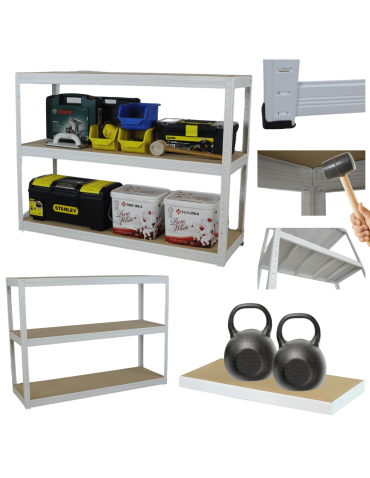 Regał metalowy biały HELIOS 90x150x50cm 3Px275kg