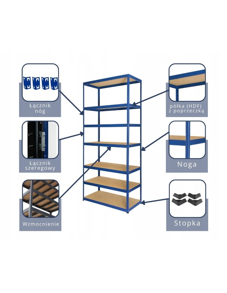Magazynowe regały metalowe - Regał metalowy HELIOS HNW 90x120x35 3x175kg - product b2b.wamar.biz 36