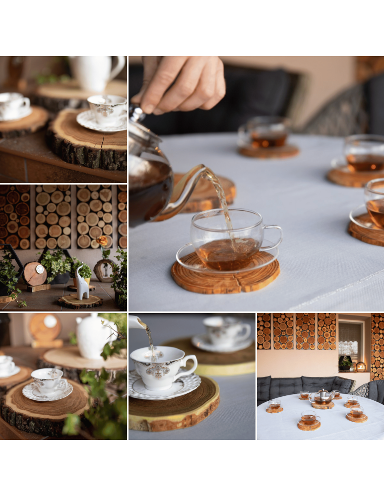 Podkładki na Stół - Podkładki podstawki pod filiżanki na stół drewniane AKACJA 9-12cm 6 szt ECO - product b2b.wamar.biz 5