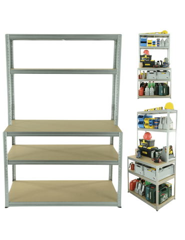 Regał metalowy warsztatowy stół roboczy 196x180x60 cm 5 półek ocynk HDF