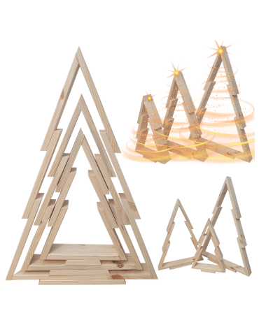 Zestaw 3 choinek CHOINKI DREWNIANE KOMPLET 45-77cm ZMONTOWANE EKO CHOINKA