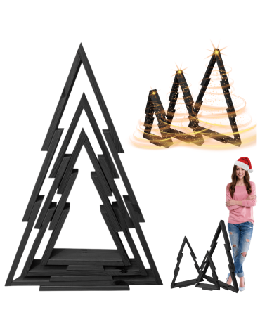 Zestaw 3 choinek CHOINKI DREWNIANE KOMPLET 45-77cm ZMONTOWANE EKO CZARNE