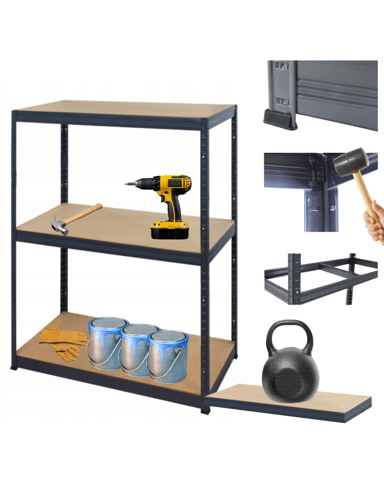 Magazynowe regały metalowe - Regał metalowy PREMIUM HELIOS 90x90x35cm 3Px175kg - product b2b.wamar.biz 1