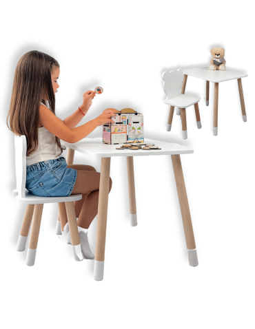 KOMPLET stolik i krzesełko dla dziecka BIAŁY MIŚ krzesło stoliczek zestaw