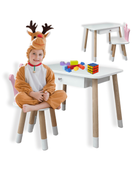 Krzesełko ze stoliczkiem stolik z szufladą krzesełko korona różowa zestaw