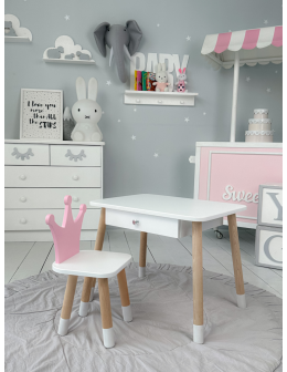 Krzesełko ze stoliczkiem stolik z szufladą krzesełko korona różowa zestaw - product 2