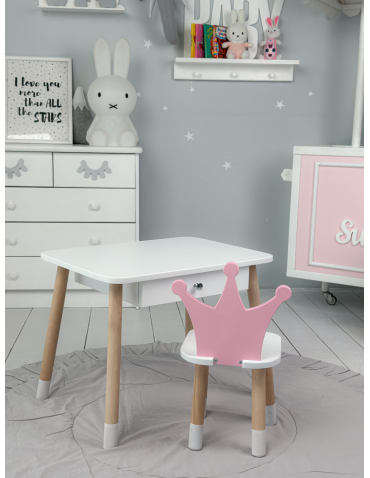 Stoły i ławki - Krzesełko ze stoliczkiem stolik z szufladą krzesełko korona różowa zestaw - produkt 3