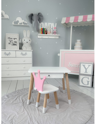 Stoły i ławki - Krzesełko ze stoliczkiem stolik z szufladą krzesełko korona różowa zestaw - produkt 5