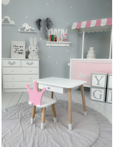 Stoły i ławki - Krzesełko ze stoliczkiem stolik z szufladą krzesełko korona różowa zestaw - produkt 6