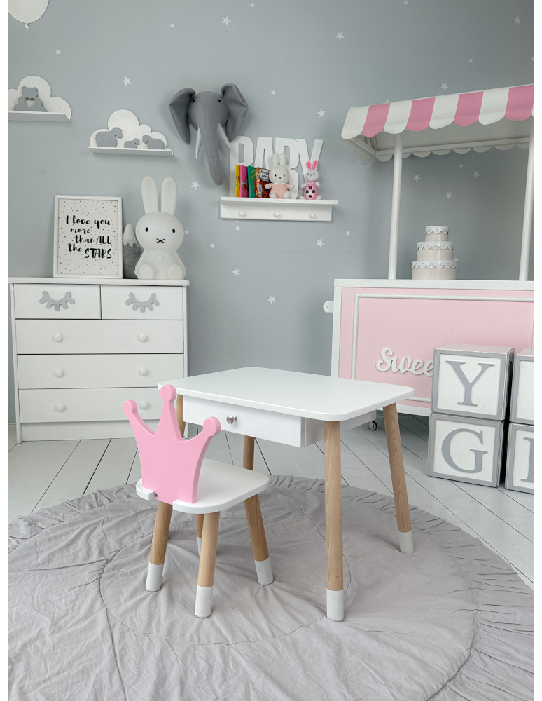 Stoły i ławki - Krzesełko ze stoliczkiem stolik z szufladą krzesełko korona różowa zestaw - produkt b2b.wamar.biz 6