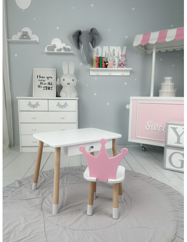 Stoły i ławki - Krzesełko ze stoliczkiem stolik z szufladą krzesełko korona różowa zestaw - produkt 7