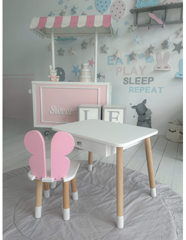 Stoły i ławki - Stolik z szufladą krzesełko motyl różowy motylek stoliczek zestaw komplet - product 3