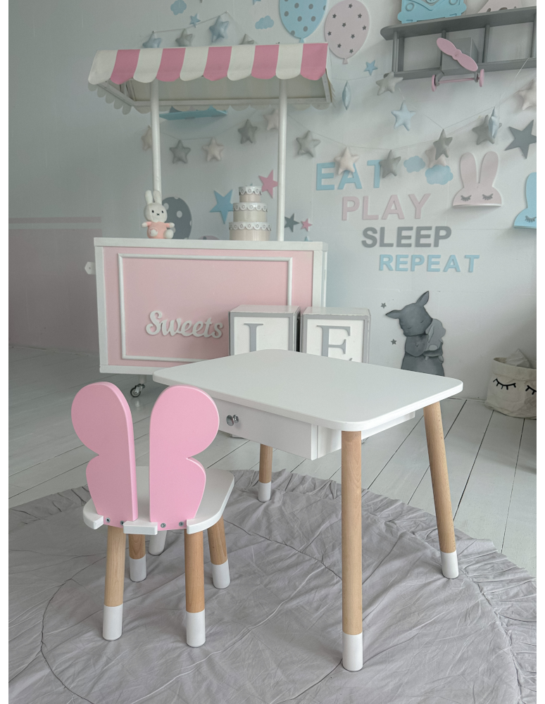 Stoły i ławki - Stolik z szufladą krzesełko motyl różowy motylek stoliczek zestaw komplet - product b2b.wamar.biz 3