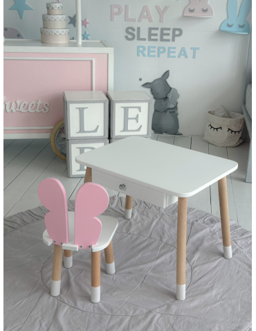 Stoły i ławki - Stolik z szufladą krzesełko motyl różowy motylek stoliczek zestaw komplet - product 4