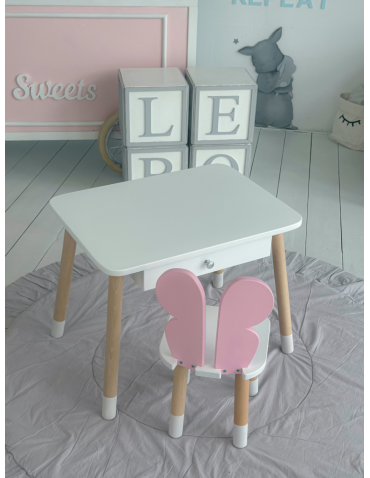 Stoły i ławki - Stolik z szufladą krzesełko motyl różowy motylek stoliczek zestaw komplet - product 7