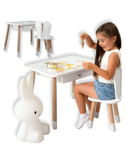 Stolik dziecięcy i krzesełko stoliczek z szufladą zestaw krzesło królik
