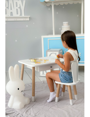 Stoły i ławki - Stolik dziecięcy i krzesełko stoliczek z szufladą zestaw krzesło królik - produkt 6