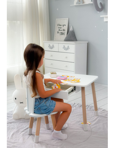 Stoły i ławki - Stolik dziecięcy i krzesełko stoliczek z szufladą zestaw krzesło królik - produkt 7