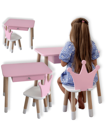 Stolik z szufladą krzesełko korona róż zestaw stoliczek krzesło dla dziecka