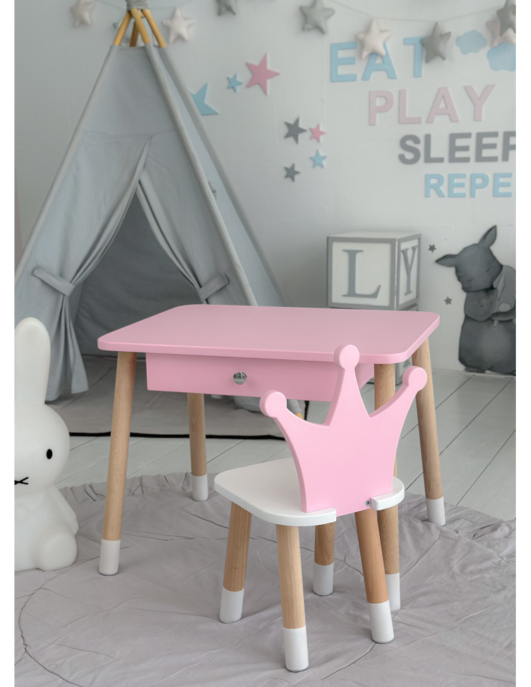 Stoły i ławki - Stolik z szufladą krzesełko korona róż zestaw stoliczek krzesło dla dziecka - produkt b2b.wamar.biz 2