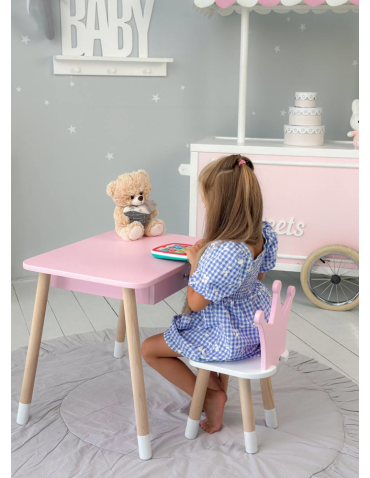 Stoły i ławki - Stolik z szufladą krzesełko korona róż zestaw stoliczek krzesło dla dziecka - produkt 4