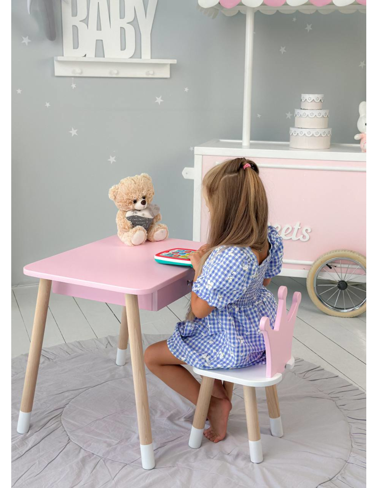 Stoły i ławki - Stolik z szufladą krzesełko korona róż zestaw stoliczek krzesło dla dziecka - produkt b2b.wamar.biz 4