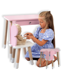 Różowy stolik z szufladą krzesełko motyl róż motylek stoliczek komplet