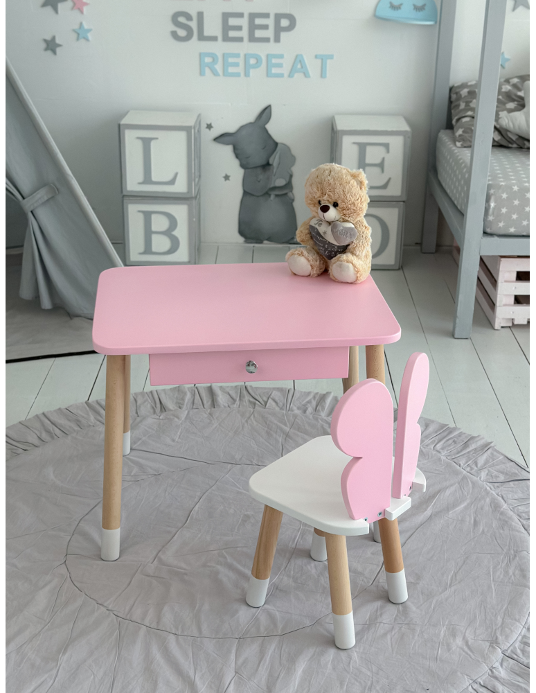 Stoły i ławki - Różowy stolik z szufladą krzesełko motyl róż motylek stoliczek komplet - produkt b2b.wamar.biz 2