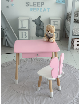 Różowy stolik z szufladą krzesełko motyl róż motylek stoliczek komplet - product 2