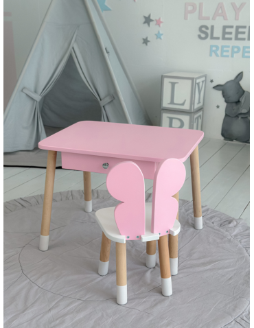 Stoły i ławki - Różowy stolik z szufladą krzesełko motyl róż motylek stoliczek komplet - produkt 3