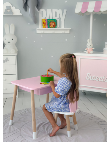 Stoły i ławki - Różowy stolik z szufladą krzesełko motyl róż motylek stoliczek komplet - produkt 4