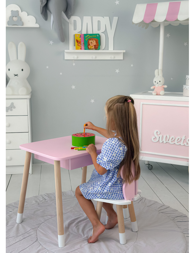 Stoły i ławki - Różowy stolik z szufladą krzesełko motyl róż motylek stoliczek komplet - produkt b2b.wamar.biz 4