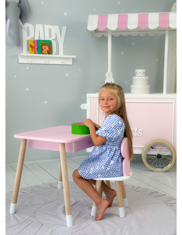 Stoły i ławki - Różowy stolik z szufladą krzesełko motyl róż motylek stoliczek komplet - produkt 5