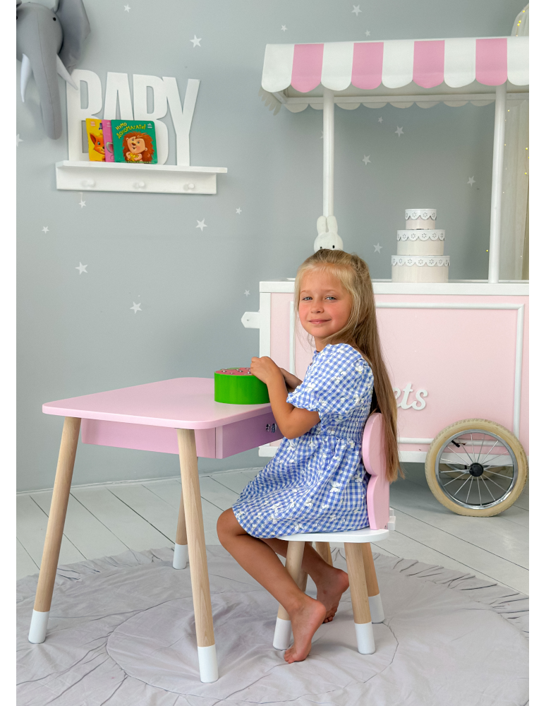 Stoły i ławki - Różowy stolik z szufladą krzesełko motyl róż motylek stoliczek komplet - produkt b2b.wamar.biz 5