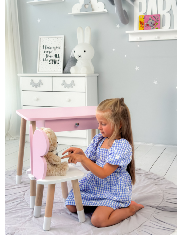 Stoły i ławki - Różowy stolik z szufladą krzesełko motyl róż motylek stoliczek komplet - produkt 6