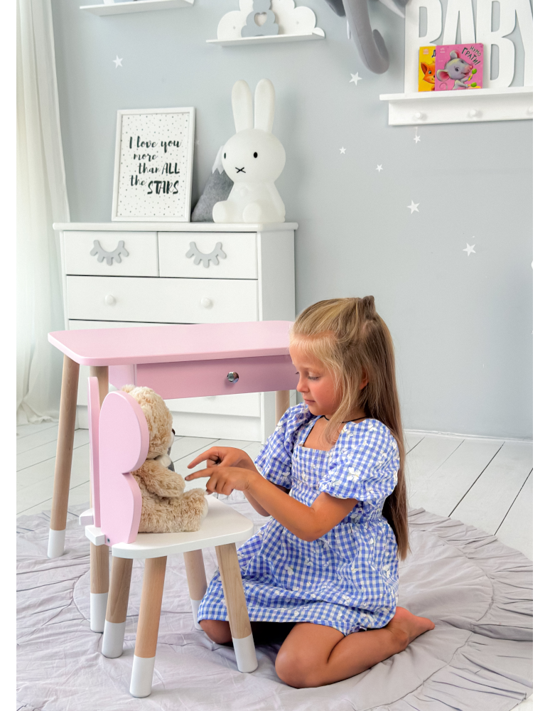 Stoły i ławki - Różowy stolik z szufladą krzesełko motyl róż motylek stoliczek komplet - produkt b2b.wamar.biz 6