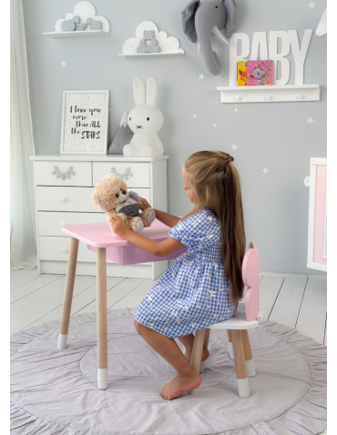 Stoły i ławki - Różowy stolik z szufladą krzesełko motyl róż motylek stoliczek komplet - produkt 7