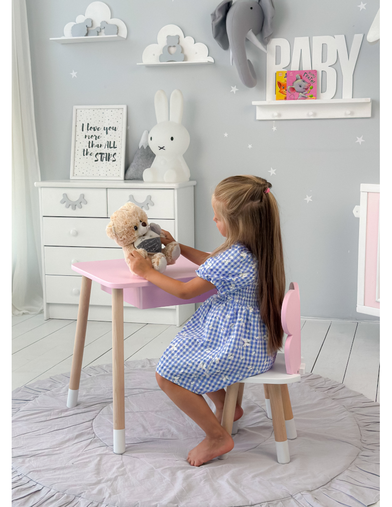 Stoły i ławki - Różowy stolik z szufladą krzesełko motyl róż motylek stoliczek komplet - produkt b2b.wamar.biz 7