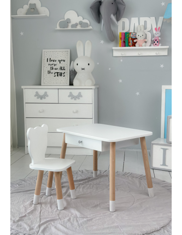 Stoliczek z szufladą i krzesełkiem miś stolik krzesło biały zestaw szuflada - produkt 2