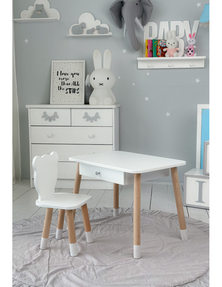 Stoły i ławki - Stoliczek z szufladą i krzesełkiem miś stolik krzesło biały zestaw szuflada - produkt b2b.wamar.biz 2