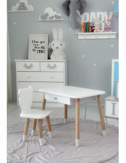 Stoliczek z szufladą i krzesełkiem miś stolik krzesło biały zestaw szuflada - product 2