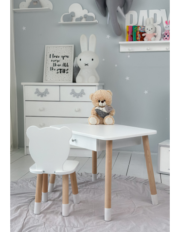 Stoły i ławki - Stoliczek z szufladą i krzesełkiem miś stolik krzesło biały zestaw szuflada - produkt 3