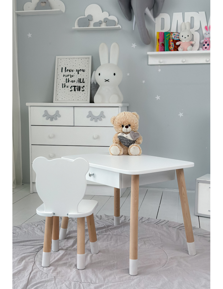Stoły i ławki - Stoliczek z szufladą i krzesełkiem miś stolik krzesło biały zestaw szuflada - produkt b2b.wamar.biz 3