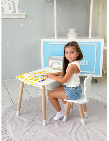 Stoły i ławki - Stoliczek z szufladą i krzesełkiem miś stolik krzesło biały zestaw szuflada - produkt 4