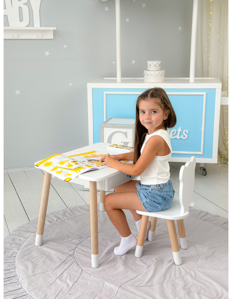 Stoły i ławki - Stoliczek z szufladą i krzesełkiem miś stolik krzesło biały zestaw szuflada - produkt b2b.wamar.biz 4