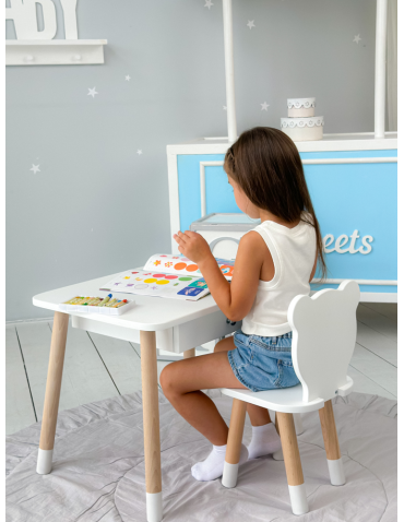 Stoły i ławki - Stoliczek z szufladą i krzesełkiem miś stolik krzesło biały zestaw szuflada - produkt 6