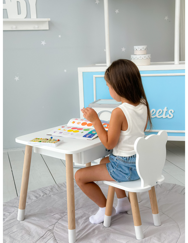 Stoły i ławki - Stoliczek z szufladą i krzesełkiem miś stolik krzesło biały zestaw szuflada - produkt b2b.wamar.biz 6