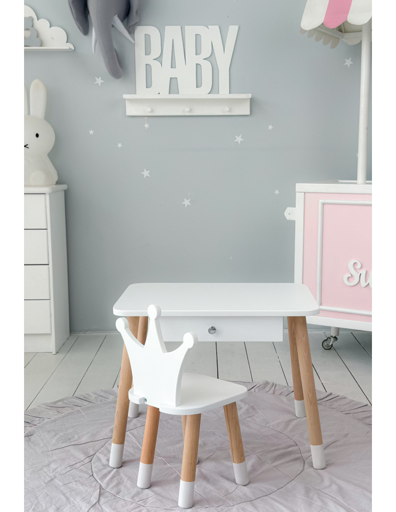 Stoły i ławki - Stolik z krzesełkiem korona biały z szufladą krzesełko stół stoliczek - product b2b.wamar.biz 2