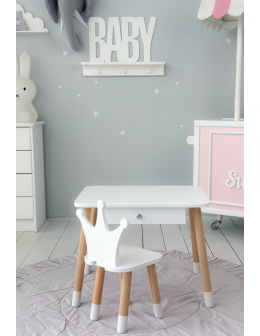 Stolik z krzesełkiem korona biały z szufladą krzesełko stół stoliczek - product 2