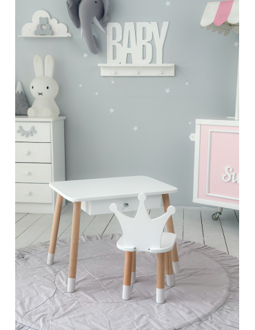 Stoły i ławki - Stolik z krzesełkiem korona biały z szufladą krzesełko stół stoliczek - product 3